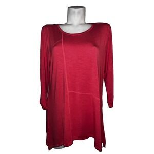 Zenergy by Chico's Top Size L (2) Fuchsia Knit 3/4 Sleeve Shark Bite Hem Tunic